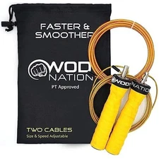WOD Nation Attack Speed Jumping Rope, One Thick One Light 11 Ft Cable, Yellow