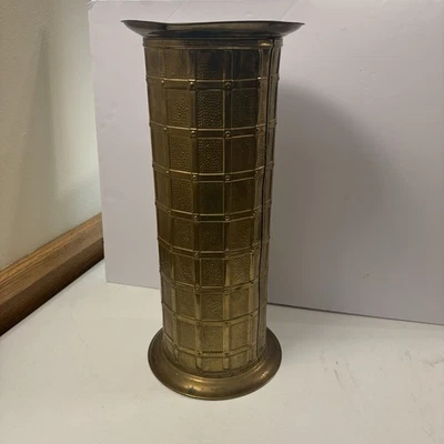 Vintage Lattice Embossed Brass Umbrella Cane Stand Made In England - Image 1 of 4