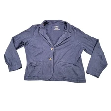 LL Bean Blazer Womens XL Navy Blue Cotton Button Front Casual Jacket