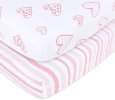 Biloban Pack and Play Sheets Playard/Pack play sheets, Pink Heart Stripes 