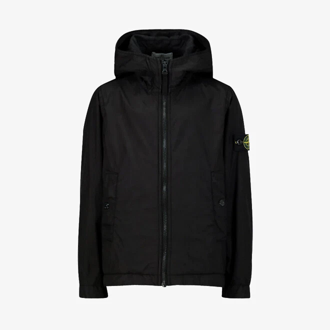 Stone island black hooded jacket sales