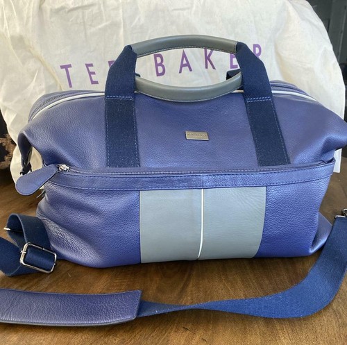 Blue Striped Leather Holdall duffle bag 