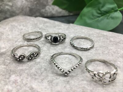 6 PC Silver-Tone Stackable Finger Knuckle Joint Midi Boho Ring Set New 6201