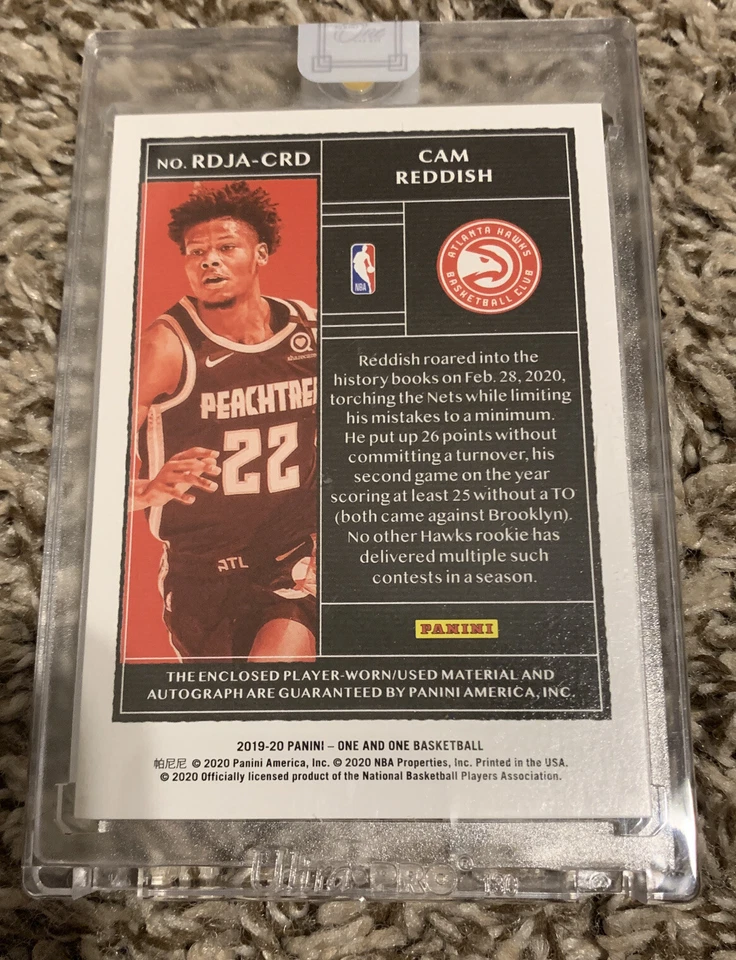 2019-20 Panini One And One Cam Reddish Dual Rookie Patch Auto 13/99 Hawks RC - Image 2 of 2