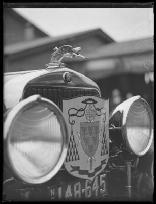 Papal Legate Cardinal Cerutti's coat of arms on the grille of a ca- Old Photo