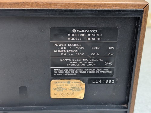 Vintage Sanyo RD 5009 Stereo Cassette Deck NEEDS BELT (FOR PARTS/REPAIR) - Picture 6 of 12