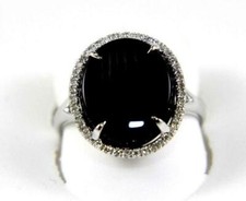 Halo 5.10 CT Oval Cut Onyx Round CZ 935 Silver Fabulous Wedding Solitaire Ring