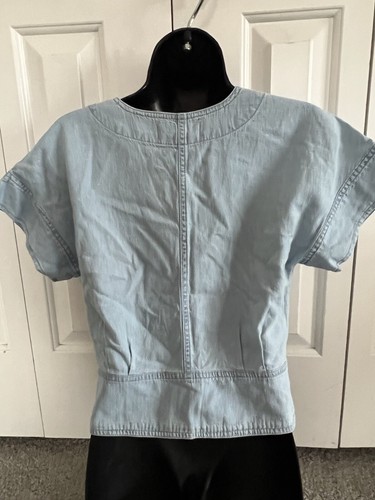 Madewell Women's Pleated Short Sleeve Top NP039 XS Denim Blue Short Sleeve NWT - Picture 7 of 8