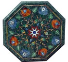 18" Green Marble Table Top Semi Precious Stones art work Inlay Handicraft