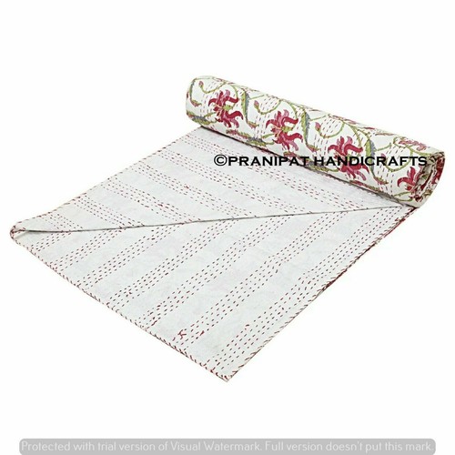 Indien Queen Blumen Druck Decke Pink Sommer Baumwolle Haus D ? Adr Kantha Decke - Bild 4 von 5