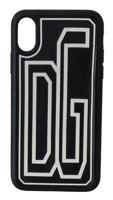 DOLCE & GABBANA Phone Cover Black Leather white D&G logo IPhone X - XS RRP $200