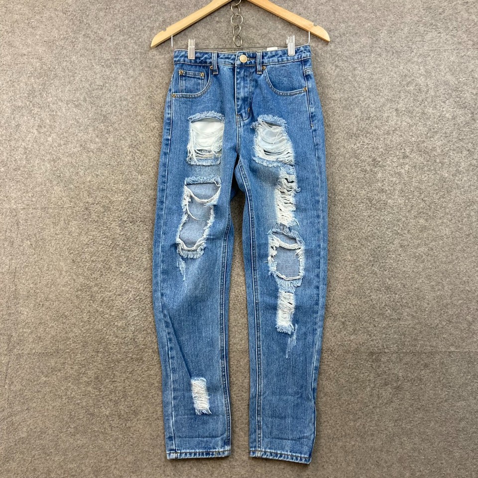 Nasty Gal Jeans Womens 6 Blue Ripped Distressed Straight High Rise Denim 44611
