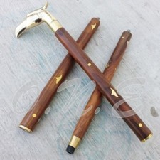 Vintage Solid Brass Handle Antique Style Victorian Cane Wooden Walking Stick