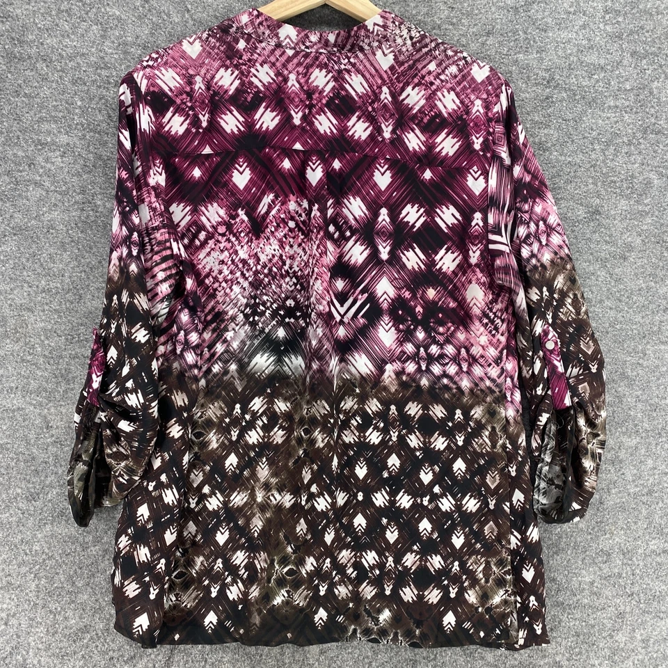 Blusa Mujer Colección NY Grande Negra Geométrica Cuello en V Manga Larga Informal Foto 2 de 4