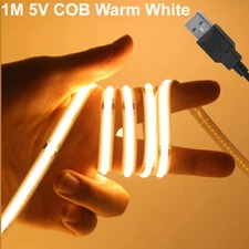 1M USB 5V COB Strip Light Warm White 320COB/M Flexible For Car TV Backlight