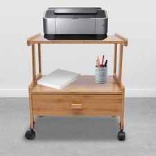 2 Tiers Wood Storage Cart With Wheels Drawer Office Printer Stand Printer Cart