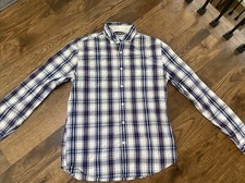 Express Size Medium Mens Navy/White Long Sleeve Button Down Shirt- 013