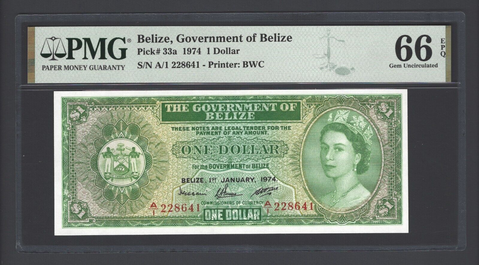 Belize One Dollar 1974 P33a Uncirculated Grade 66