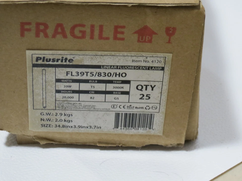 PLUSRITE 4120 FL39T5/830/HO HIGH OUTPUT T5 FLOURESCENT LAMP 39W 3000K CASE OF 25 - Image 2 of 3
