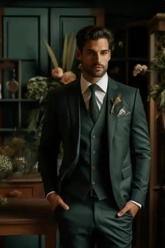 Traje de 3 piezas verde esmeralda oscuro para hombre - Blazer de lujo a medida - Imagen 1 de 6