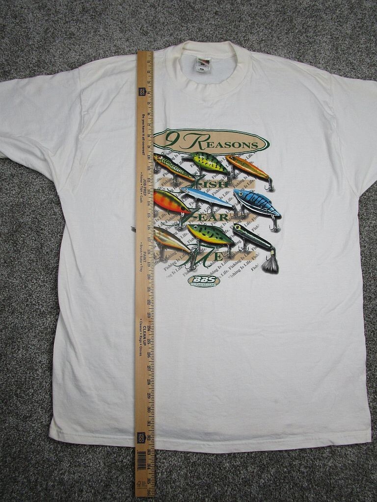 Vintage Fishing Shirt Adult XXL White Fishing Lures 9 Reasons Fish Fear