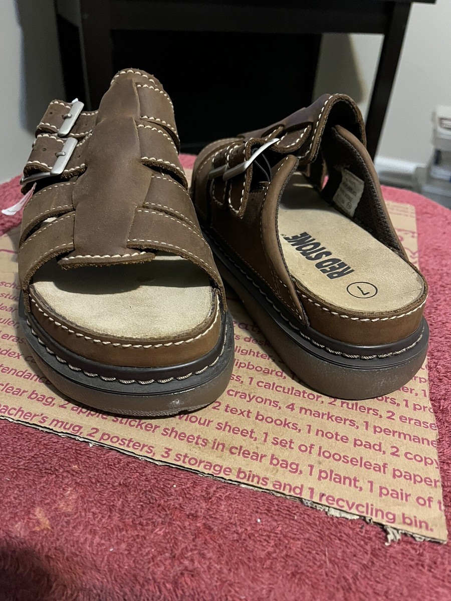 Mens Size 7 Red Stone Sandals Brown Leather Buckle Shoes | eBay