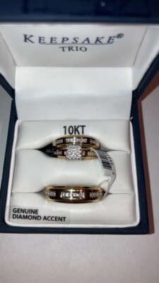 Keepsake 10K Gold Genuine Diamond 3 Ring Set