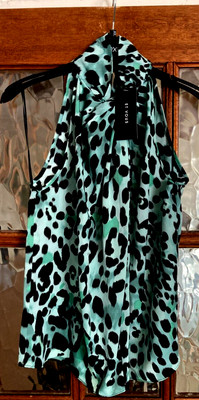 BNWT Ladies ET VOUS at MATALAN Soft Satin SALAD & MINT GREEN Print Blouse Top 8