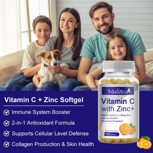 Vitamin C Capsules 360Mg with Zinc Powerful Immune Support Antioxident 60/120PC - Picture 11 of 13