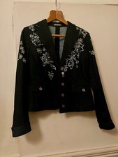 Women's Dark Blue Denim Julien Macdonald Jacket With Silver Sequins, Size 12