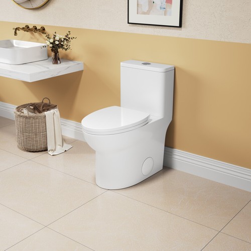 1.1/1.6 GPF Elongated Comfort Height Floor Mounted One-Piece Toilet, White - Picture 3 of 7