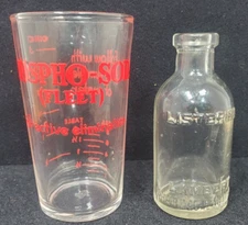 LOT, Over the counter medicine glass 2 oz. Listerine bottle & 3 oz. Phospho-soda