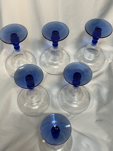 MCM LIbbey Metropolis Margarita Glasses with Cobalt Blue Bubble Stems-Cool - Picture 9 of 9