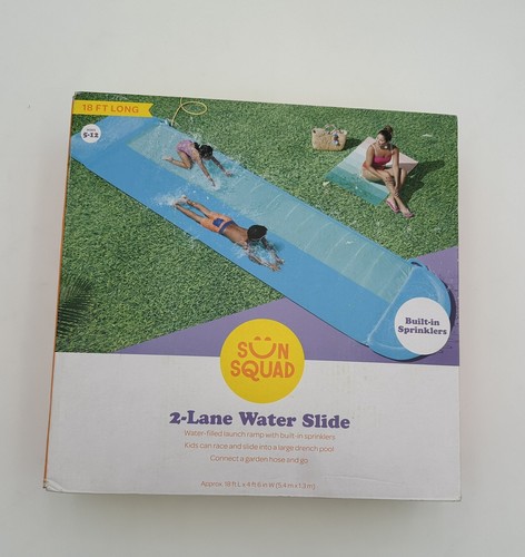 New in box 2-lane Water Slide with built in sprinklers, 18 feet long. Blue - Picture 3 of 4
