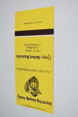 Looney Balloon Restaurant Costa Mesa Map 30 Strike Matchbook Cover