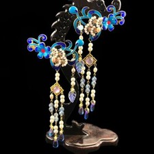 5.9" 2pcs Ancient Women Girl Hanfu Tassel Step Shake Hairpin Alloy Headdress New