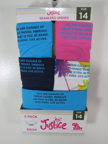 New Girls Justice Seamless Undies Size 14 Bikini Multi Colors Words