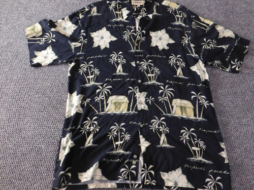 Campia Mens Shirt Medium Black Floral Hawaiian button up rayon - Picture 3 of 11
