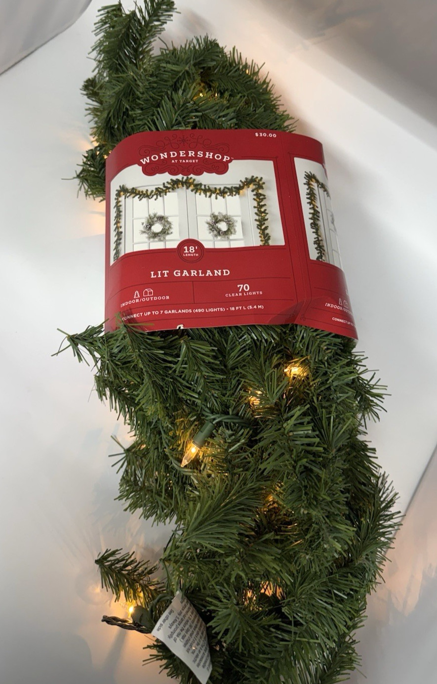 Wondershop 18ft Lit Garland Clear Lights Christmas Pine Bright Steady Decoration