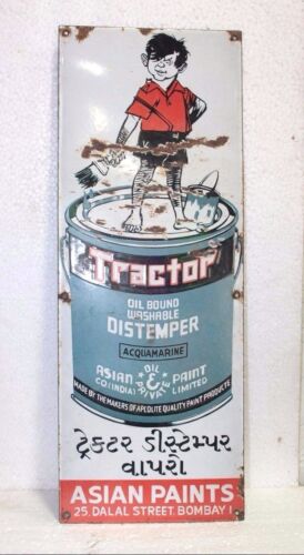 Enamel Signboard Vintage Tractor Distemper Asian Paint Ad Porcelain PG-11 - Picture 1 of 5