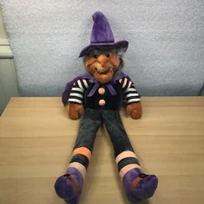 Vintage Stuffins Witch Tie-Dye Halloween Plush Orange Face 31" SCARY + RARE