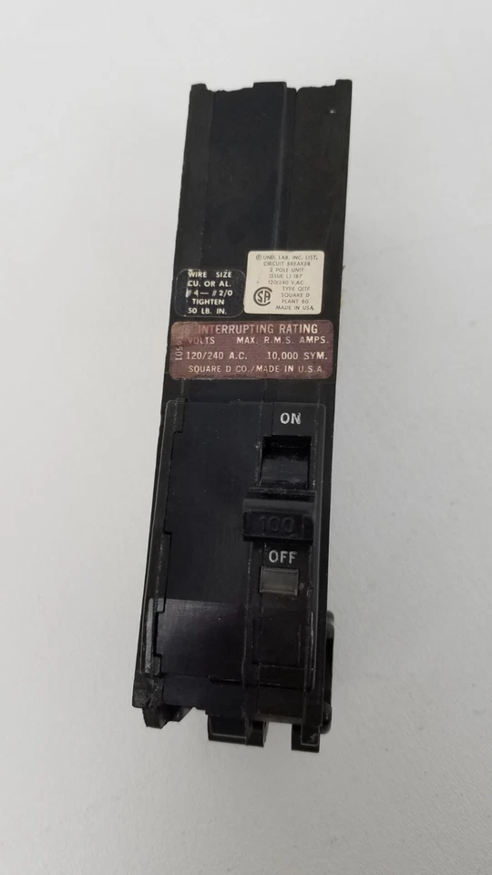 Disjuntor Q12100TF quadrado D 100 amp 2 pólos tipo Q1TF alimentação superior - Imagem 3 de 4