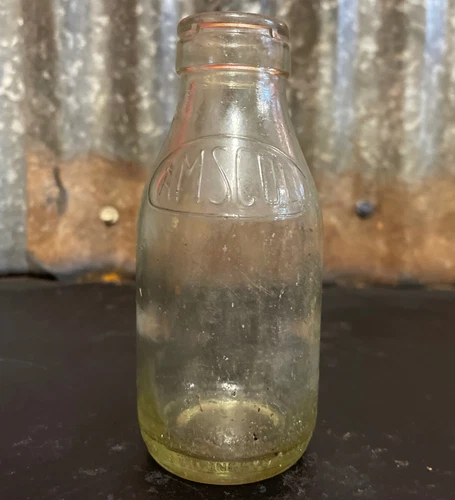 Amscol Milk Glass Bottle Half Pint Vintage School Deli Advertising Collector