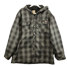 Dickies Fleece Lined Hooded Jacket Black Plaid Mens XL Outdoors Water Repellent
