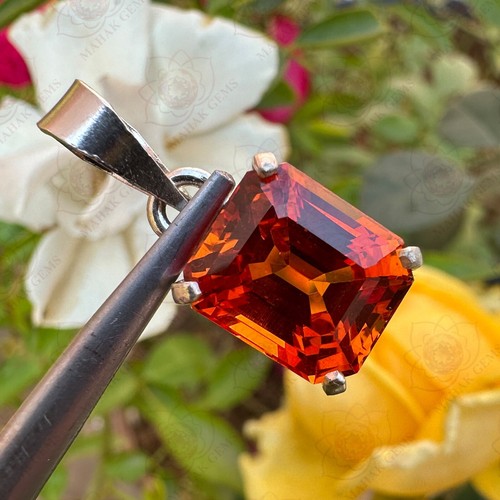 Colgante de granate serpentina naranja certificado NATURAL 15,65 quilates en plata maciza 925 - Imagen 2 de 7