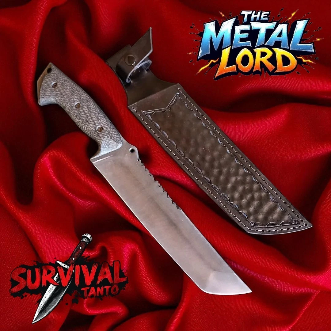 Tanto Bowie Knife - Acid Wash Hunting Camping, Tactical Bushcraft Tool W/ Sheath