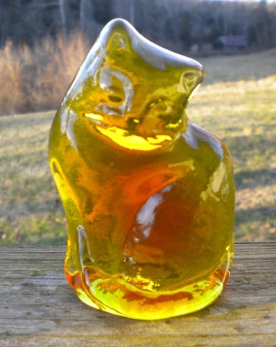 Blenko Glass Cat Figurine - Citrine