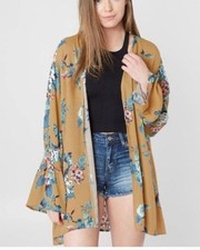 GIMMICKS by BKE 100 Rayon Floral Kimono Wrap Brown Blue Pink Boho Colorful