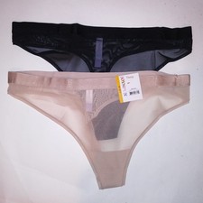 Set of 2 Joyspun Panty Thong Black Beige Solid Banded Sheer New