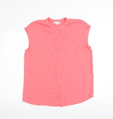 Warehouse Damen Rosa Polyester Basic Knopfleiste Größe 10 Rundhalsausschnitt